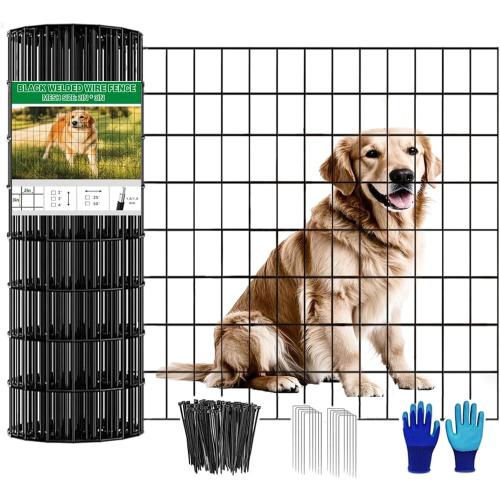 Black 24x50 Welded Wire Fence 24inch x 50ft, Black PVC Coated Garden Fencing, 2 inch x 3inch 16Gauge Chicken Wire Fence Roll, Anti-Rust Metal Fencing for Yard Plant Protection Poultry Netting