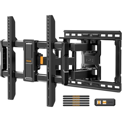 Perlegear UL-Listed Full Motion TV Wall Mount for 40–86 Inch Flat Curved TVs up to 132 lbs, 12″/16″ Wood Studs, TV Mount Bracket with Tool-Free Tilt, Swivel, Extension, Max VESA 600 x 400mm, PGLF15