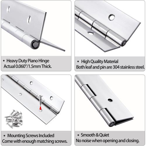 2 Pack Heavy Duty Piano Hinge 48 Inch x 3 Inch Continuous Hinge, 0.060'' Thick Stainless Steel Piano Hinge with Holes for Cabinet, Doors, DIY Wood Boxes Furniture, 3'' Open Width