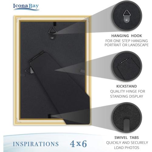 Icona Bay 4x6 Gold Picture Frame Beautifully Detailed Molding, Contemporary Picture Frame Set, Wall Mount or Table Top, Inspirations Collection