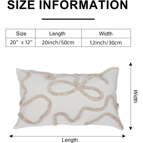 Coquette Bow Tufted Throw Pillow Cover 12x 20, Boho Neutral Linen Pillow Cushion Case