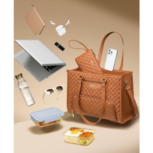 Lunch Tote Bag for Women, 15.6 Inch Laptop Work Bag with Insulated Lunch Box Compartment & Purse Large Capacity Quilted Computer Handbag for Office Business Work Nurse Teacher Travel Casual