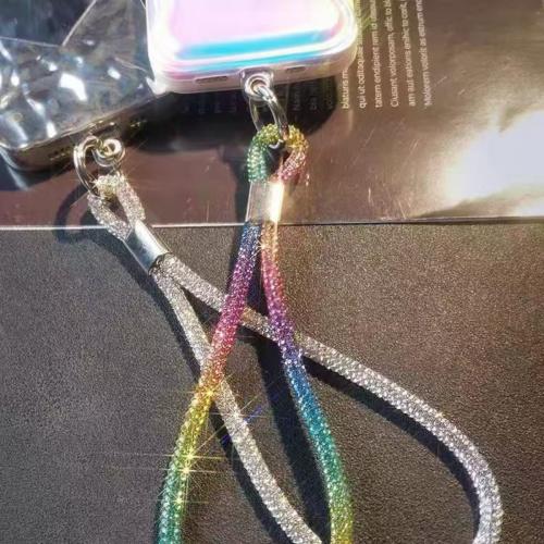 1PC Luxury Diamond Phone Lanyard for Women - Bling Rhinestone Wrist Strap, Adjustable Short Chain