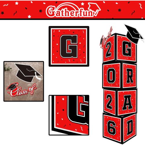 2026 Graduation Decorations Set - So Proud of You - Class of 2026 Balloon Boxes for Memorable Grad Party Supplies, Indoor/Outdoor Congrats Grad Home Door Décor Essentials（red and black）