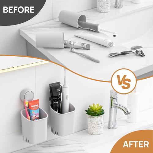 LEVERLOC Powerful Suction Cup Toothbrush Holders for Bathroom 2Pack, Gray