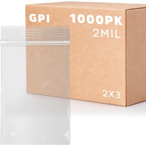 GPI - 1000 Count, 2 x 3 Clear Plastic Resealable Zip Bags, Bulk 2 Mil, Strong & Durable Poly Baggies with Resealable Zip Top Lock for Travel, Storage, Packaging & Shipping