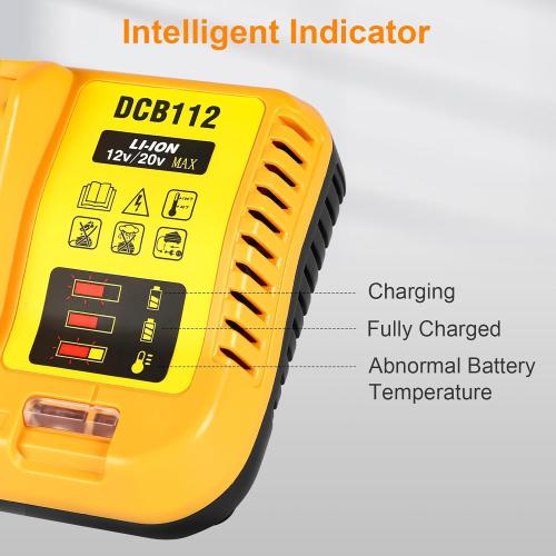 DCB112 Charger Repalcement for Dewalt 12v/20v Battery Charger Compatible with Dewalt 12v/20v Max Battery DCB200 DCB203 DCB125 DCB107 Yellow