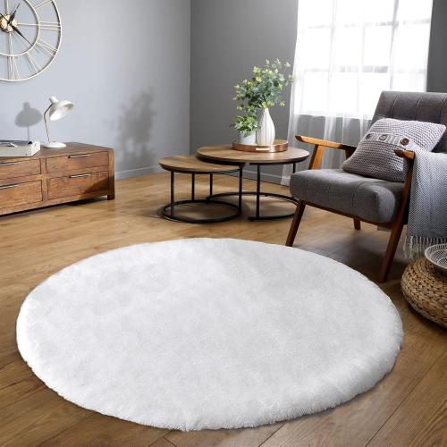Latepis White Round Rugs Faux Rabbit Fur Rug for Living Room Washable Fluffy Rug for Kids Room Bedroom Furry Shaggy Rugs for Dorm Nursery Room