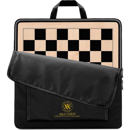 A&A 17.25 Professional Wooden Chess Board with Storage Bag/Ebony Wood & Maple Inlay / 1.75 Squares w/o Notation