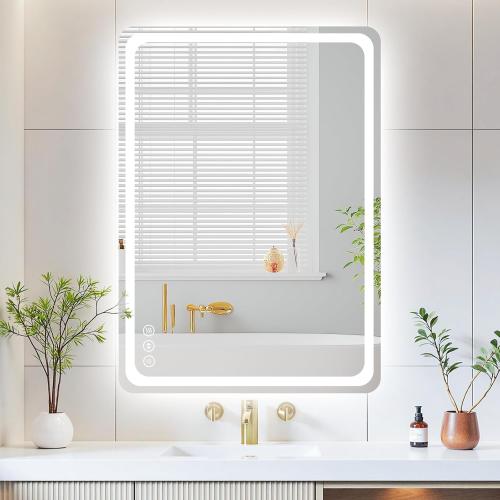 20L x 28W Led Bathroom Mirror with Lights, Anti-Fog & Tri-Color Lighting - Wall Mounted Shaving Mirror with Touch Sensor, Waterproof & Smart LED Vanity Mirror,Tempered Glass, Dimmable Smart Mirror