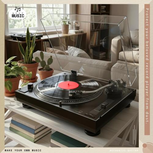 Acrylic Turntable Dust Cover Clear Stereo Turntable Dust Cover Protector with 4 Shock Absorbing Rubber Particles and a Shock Absorbing Pad, Compatible for AT-LP120XUSB