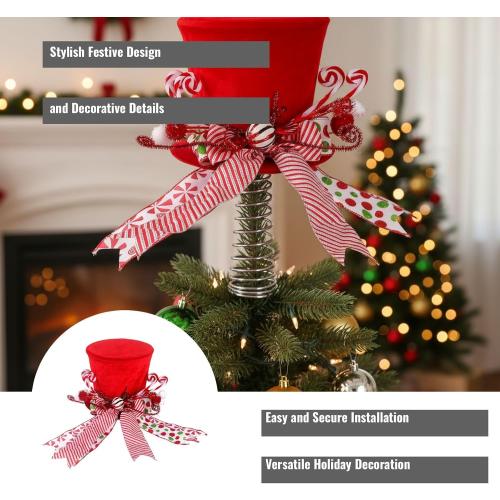 Festive Christmas Tree Topper Hat Decoration for Holiday and Indoor