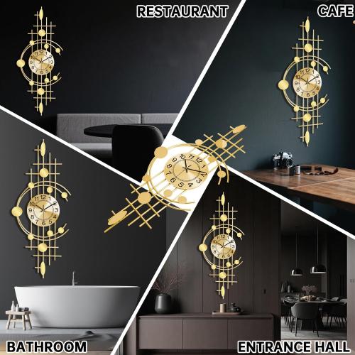 Wall Clock for Living Room, Silent Quality Quartz Battery Operated, Golden Metal Decorative Large Wall Clock for Kitchen,Home,Bathroom,Bedroom Home Decor,14.6x36.3inch