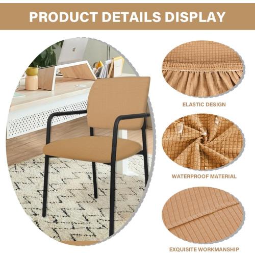 Stretch Office Guest Chair Cover 2-Piece Split Protective Armchair Slipcover Jacquard Chair Cover with Arms for Office Reception School Church Guest, Set of 2, Large, Khaki