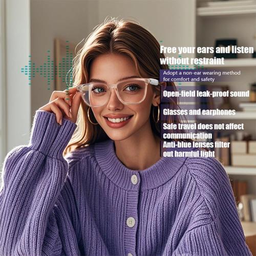 Smart Glasses Bluetooth Audio Sunglasses for Men Women with Dual Stereo Speakers, Open Ear Music &HD Calling, Touch &Voice Assistant, UV Protection——Transparent