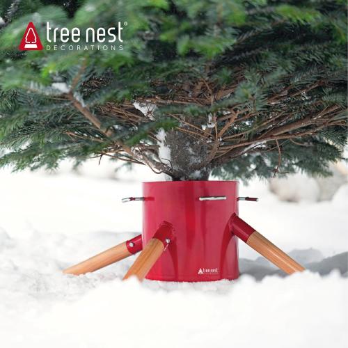 Tree Nest Christmas Tree Stand Base Xmas Modern Tree Metal Holder Stand for Real Tree Fits up to 7ft Family(Red)