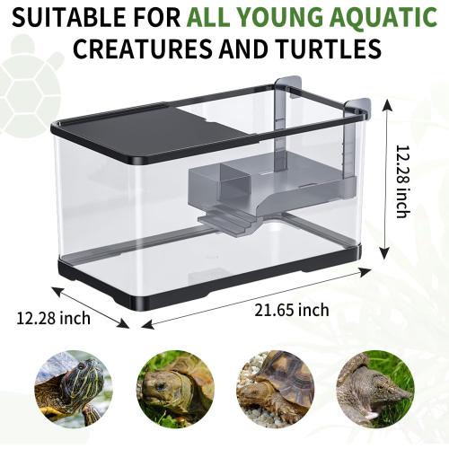 (Tank   Light   Filter   Filter Balls) Turtle Tank Kit, Turtle Tank Starter Kit,Bottom Drainage, Multi-Function Areas for Turtles, Crabs,Fishes, Amphibians,Reptiles. (21.65 × 12.28 × 12.28 Inch)