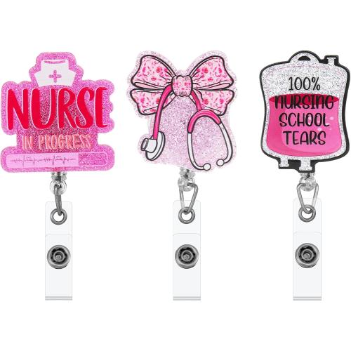 3Pcs Nursing Student Badge Reel Bling Nurse Badge Reel Holder Retractable Id Card Name Tag Retractable Clip for Nursing Student