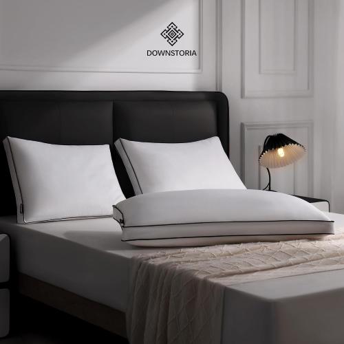 DOWNSTORIA Feather Down Pillows King Size Set of 2 with Gusset, Luxury Hotel Collection Bed Pillow 2 Pack, Down Surrounded Pillows for Sleeping, Soft for Side, Back Sleepers 20x36 in.
