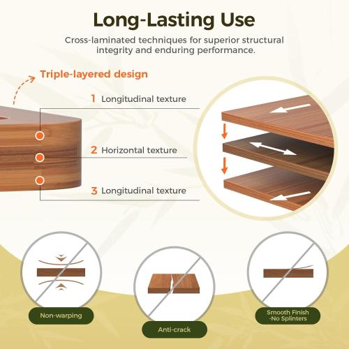 Bamboo Cutting Board for Kitchen, 3-Piece Set with Juice Grooves, Side Handles & Non-Slip Mats – Durable Bamboo Chopping Board for Meat, Vegetables and Fruits