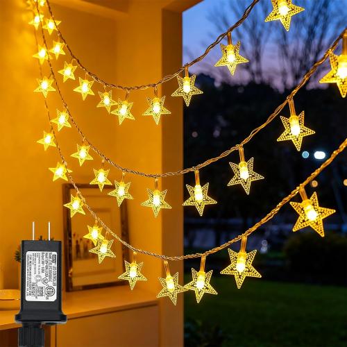 Twinkle Star 100 LED Star String Lights, 33FT Plug in Fairy String Lights Waterproof for Bedroom Decor, Indoor, Outdoor, Wedding Party, Christmas Tree, New Year, Ramadan, Warm White