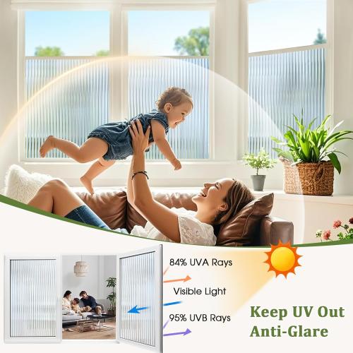 Beautyhero Reeded Glass Window Film, 3D Fluted Glass Window Privacy Film with Tools Kit, Non-Adhesive Static Cling Decorative Coverings for Home Bathroom Shower Door, Cabinet & Rental, 23.6 x 78.7''