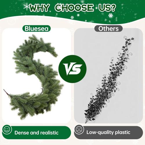Bluesea 6FT Christmas Norfolk Pine Garland, Real Touch Pine, Faux Greenery Garland for Fireplace,Table, Stairs, Mantle, Window,Indoor Outdoor,Home,Holiday Decor（1 Pcs）