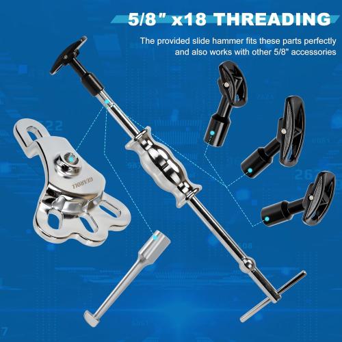 Rear Axle Bearing Remove Puller Tool Kit, Slide Hammer and Bearing Remover Set with Slide Hammer Yoke and 3 Rear Axle Puller Adapters, 1 to 2-7/8 IDs