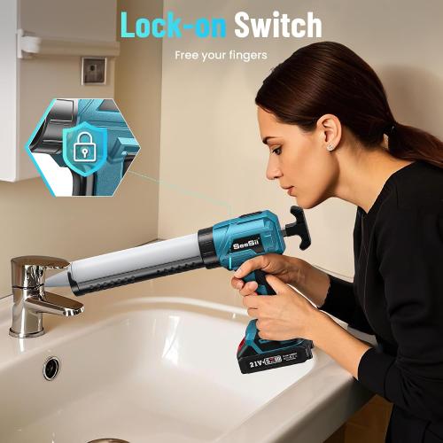 Seesii Battery Powered Cordless Caulking Gun, Electric No Drip Caulk Tool for 10 Oz Glue, Automatic Dripless Power Caulking Guns for Silicone Adhesive
