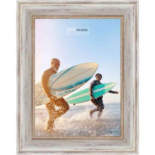 Frame White Washed Rustic Brushed Solid Wood Picture Frame with UV Acrylic Plexiglass, Foam Board Backing & Hanging Hardware