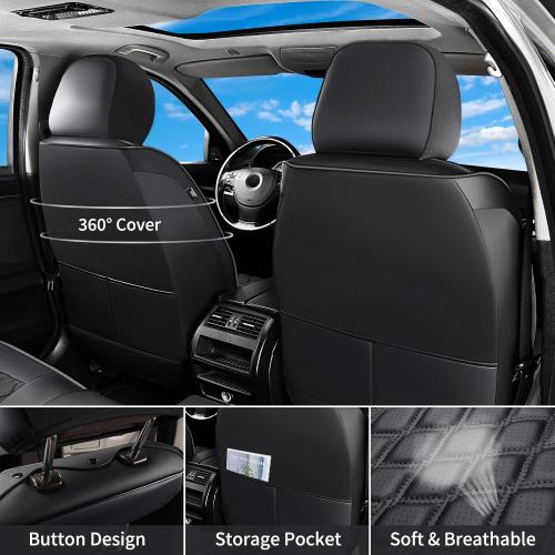 Huidasource Silverado Faux Leather Seat Covers Full Coverage Custom Fit for Truck Chevy Chevrolet Silverado Sierra 1500 2007-2025, 2500HD 3500HD 2015-2025 Crew Double Extended Cab (Front Pair/Black)