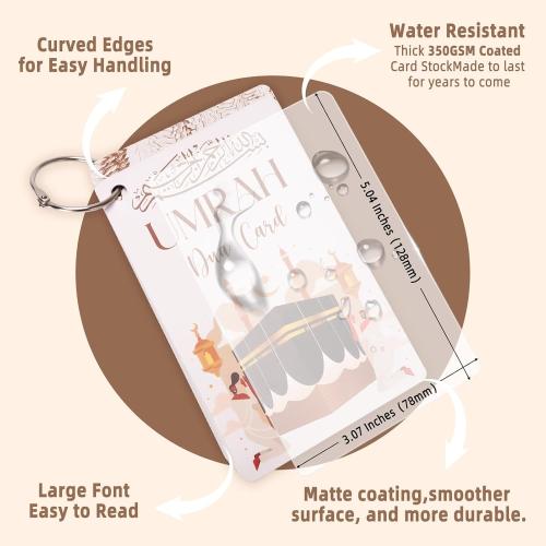Cards with Lanyard – 21 Flashcards Step-by-Step Umrah Guide with 20 Essential Duas & Transliteration – Portable Islamic Prayer Cards, Dua Reminder, Umrah Mubarak Gift Set