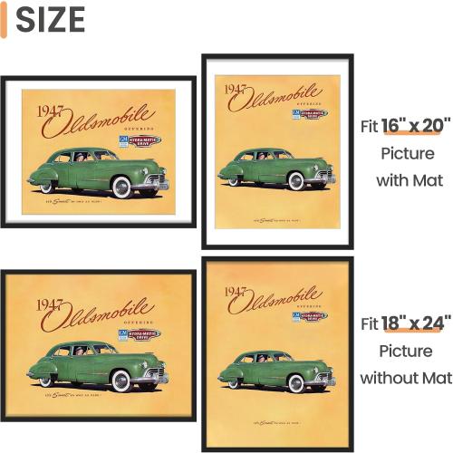 upsimples 18x24 Picture Frame, Display Pictures 16x20 with Mat or 18 x 24 Without, Wall Hanging Poster Frames, Black, 1 Pack