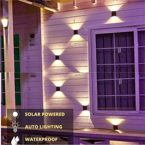 ASLIDECOR Solar Wall Lights UP Down 4 Pack,Illuminate Outdoor Sunlight Sensor Lamp IP65 Waterproof LED Modern Deck Lighting Decor for House Patio Porch