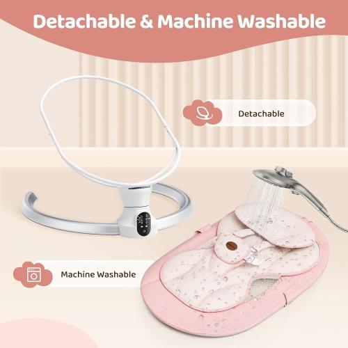 Baby Swing for Infants - Electric Baby Rocker with Exclusive App Function, Upgraded 5 Point Harness, Bluetooth Support, 10 Preset Lullabies and 5 Speeds, Portable Swing for Baby Boy Girl（Pink）