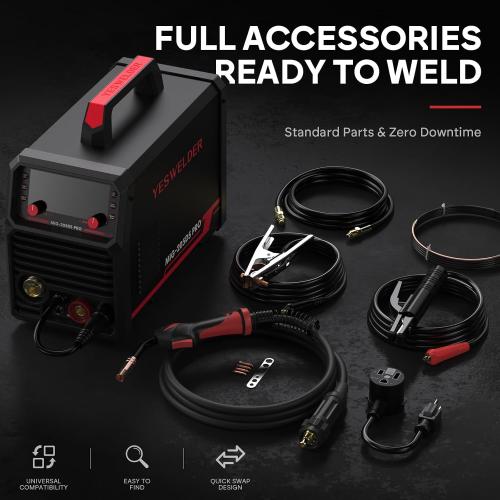 YESWELDER 205A MIG Welder, 110V/220V Dual Voltage, 5 in 1 Gas MIG/Flux Core MIG/Spool Gun MIG/Lift TIG/Stick Multiprocess LED Digital Display Aluminum MIG Welding Machine MIG-205DS PRO