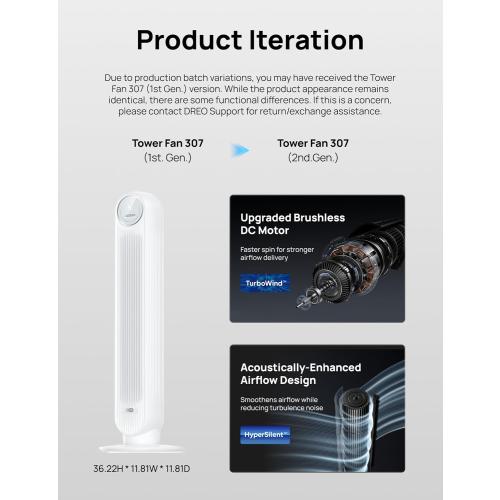 DREO Tower Fan for Bedroom, 2026 Upgraded DC Motor, 28ft/s High Velocity, 20dB Ultra Quiet Standing Fan, 8 Speeds 4 Modes, 90° Oscillating Bladeless Fan for Indoors, Floor Fans with Remote, White