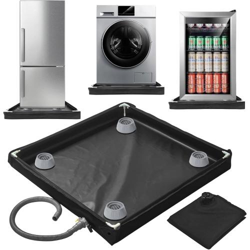 Washing Machine Pan 31.9 X 31.9 X 2.7 Inch Washing Machine Drain Pan with 4 PCS Anti-Vibration Foot Pads and Drain Hole Hose for Washer Dryer Floor Protection