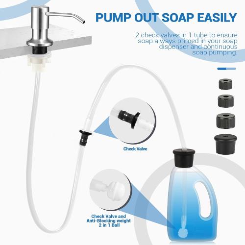 Yofidra Sink Soap Dispenser Extension Kit: Under Sink Dish Soap Dispenser With 47 Tube Hose and Check Valve for Prevent Backflow for Countertop Kitchen Sink Accessories