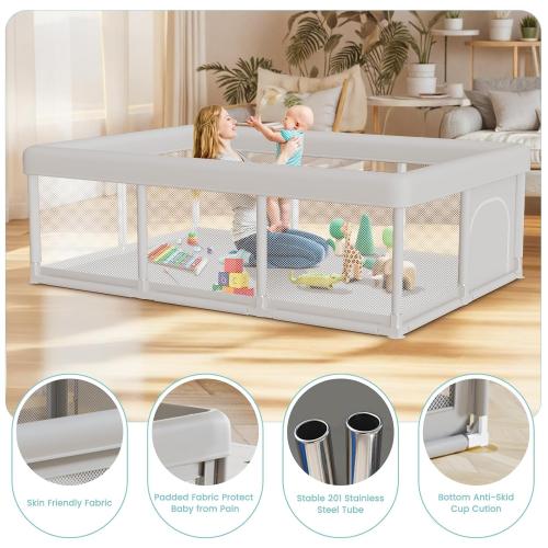 Baby Playpen Baby Playard Large playpen 74 x 50 inch, Playpen for Babies and Toddlers with Gate, Safety Activity Center for Indoor & Outdoor
