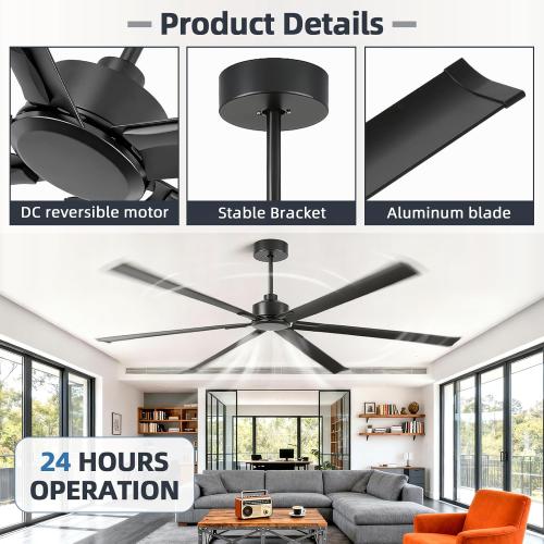 120 Inch Large Industrial Ceiling Fans, HVLS Commercial Fan with DC Reversible Motor, 6 Black Aluminum Heavy Duty Blades, 6-Speed, Timer, 10/20/40 Inch Downrods, for Shop/Barn/Garage (120 inch)
