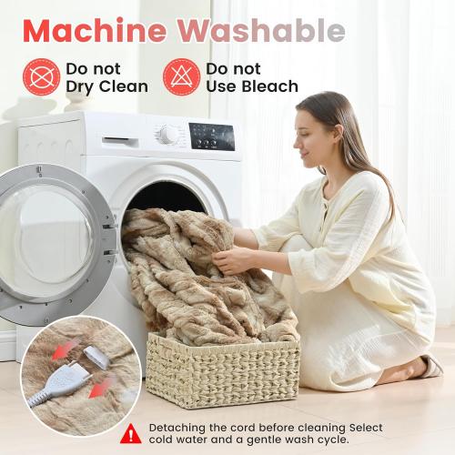 Sunable Heated Electric Blanket - Machine Washable Blanket with Time Settings 10 Heat Settings Full Size 77×84 inches Beige - Faux Fur