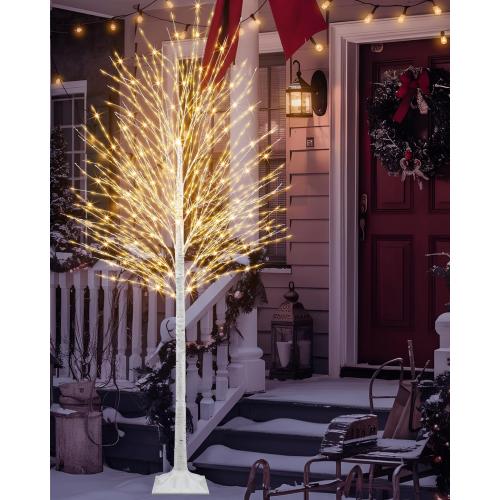 7 FT Lighted Birch Tree, Birch Tree with 1224 LED Lights Artificial Light Up White Birch Christmas Twig Tree with Timer for Indoor Outdoor Wedding Home Yard Mantel Porch Decor