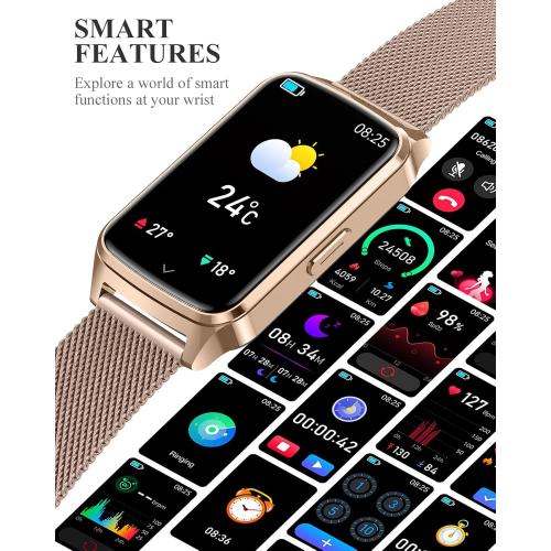 Fitness Tracker Watch for Women Men, Step Counter Compatible with iPhone Android, IP68 Waterproof Activity Tracker with Sleep Monitor, 110  Sports (Classic, Gold, 1.57)