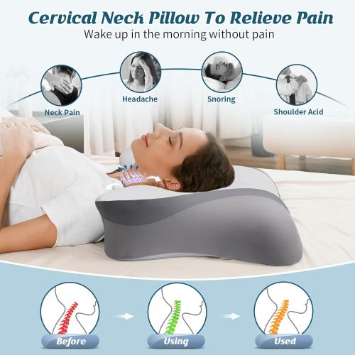 Cervical Neck Pillow for Pain Relief - Ergonomic Bed Pillow for Sleeping, Contour Orthopedic Memory Foam Pillows for Neck Support, Cooling Side Sleeper Pillow for Back Stomach Sleepers with Pillowcase