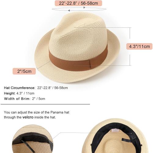 Summer Straw Fedora Hat for Women Men Travel Panama Hat with Wide Brim Roll Up Sun Hat for Beach Outdoor UPF 50