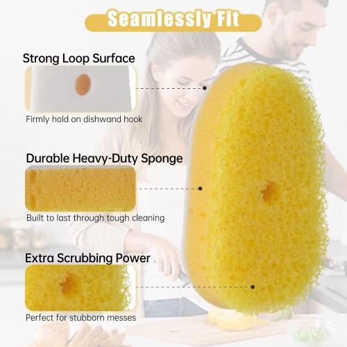 8 Packs Dish Wand Sponge Refills for Scrub Daddy Dish Daddy - Replacement Heads for Dish Sponges, Non Scratch Dish Washing Scrubbers, Ideal for Kitchen Cleaning, Yellow (Only Sponge Heads)