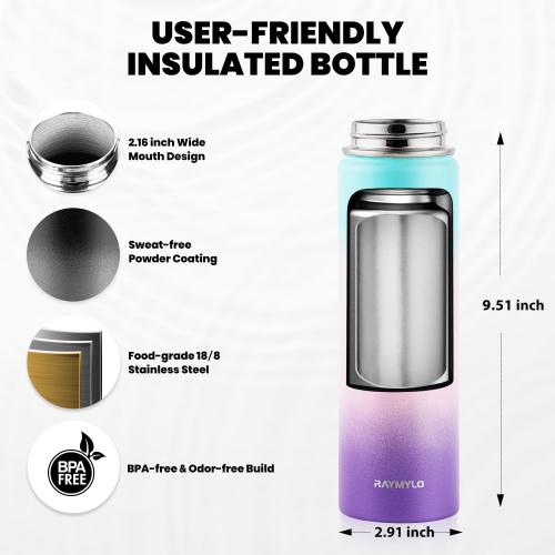 RAYMYLO Insulated Water Bottle 20 oz, Triple Wall Vacuum Stainless Steel