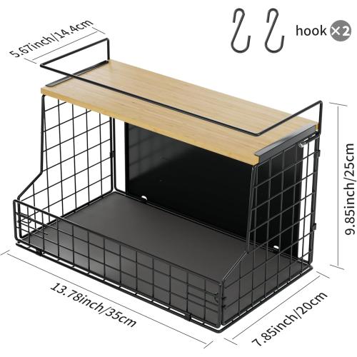 Magnetic Shelf for Fridge, Large Container Magnetic Spice Rack for Refrigerator, Fruit Potato and Onion Storage Bins, Magnetic Basket with Wood Lid, Kitchen Counter, Cabinet