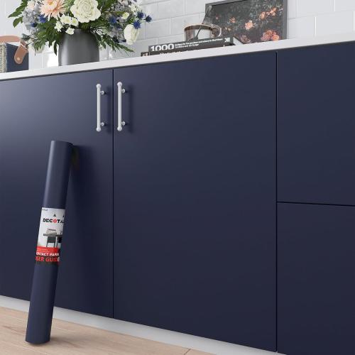 Decotalk 17.7x400 Inch Navy Wallpaper Peel and Stick Dark Blue Wallpaper Removable Dark Blue Contact Paper for Cabinets, Solid Blue Wallpaper for Bedroom Solid Blue Wall Paper Self Adhesive